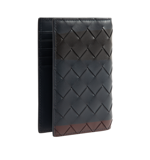Image 2 of 3 - NAVY - BOTTEGA VENETA Intrecciato Passport Case featuring an airbrushed tri-color pattern, intrecciato calfskin leather, five card slots and two additional pockets. 5.2" x 3.7" x 0.2". Calfskin. Made in Italy.
