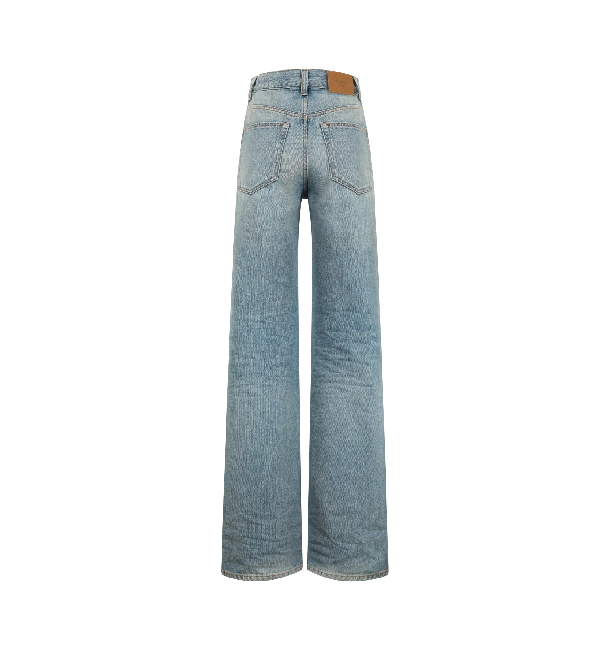 Image 2 of 3 - BLUE - Saint Laurent Women's Neo 90's Baggy Jeans are crafted from premium denim and feature a low-rise silhouette with a relaxed baggy leg inspired by iconic 1990s styles. Designed with a classic five-pocket construction, zip fly, and belt loops, these designer jeans combine effortless vintage-inspired proportions with Saint Laurent's signature Parisian edge for versatile everyday wear. Main Material: 100% Cotton.