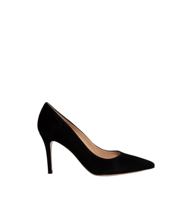Image 1 of 4 - BLACK - GIANVITO ROSSI Gianvito 85mm Pumps featuring suede upper, point toe, slip-on style, leather lining and leather sole. Made in Italy.