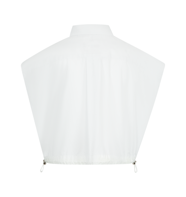 Image 2 of 2 - WHITE - SACAI Cotton Poplin Shirt featuring collared neck, concealed button front closure, boxy fit, sleeveless, snap button at waist and bungee drawcord at waist. Cotton. Made in Japan.