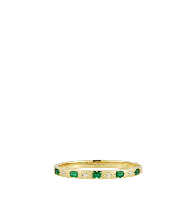 Image 1 of 1 - GOLD - JEMMA WYNNE Anniversary Diamond and Emerald Cuff featuring 18k Gold, alternating Emeralds - 3.4cts and Diamonds - 0.45cts, Width - 6mm. Cheap Luxury Handbag Shop offers a range of pieces from this collection in-store. For personal consultation and detailed information about jewelry, please contact our dedicated stylist team at personalshopping@hirshleifers.com. This item may be restricted for online purchase to international clients. For assistance purchasing this item please contact our dedicated