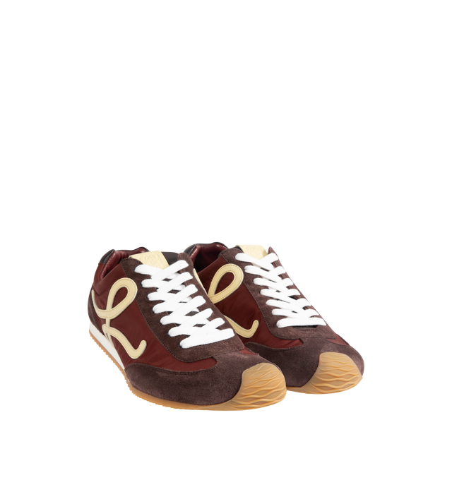 Image 2 of 5 - BROWN - LOEWE Ballet Runner 2.0 Sneaker in suede and nylon featuring an asymmetrical toe shape, a sock-like internal structure, a lightweight rubber outsole that extends to the toe cap, 20mm heel, L monogram at the side, embossed Anagram on the tongue and injected rubber LOEWE on the calfskin heel tab. Nylon/suede. Made in Italy.