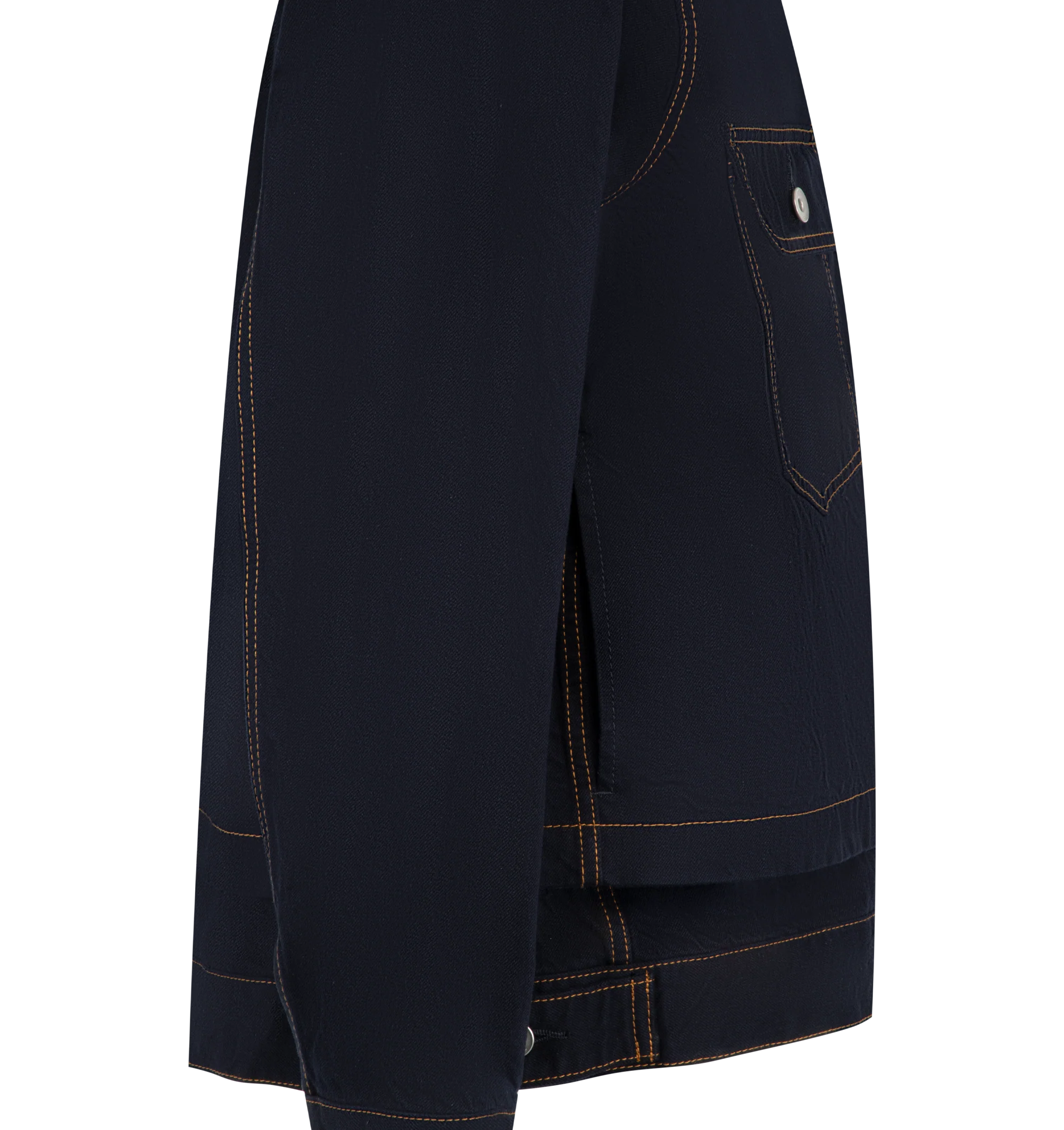 Image 4 of 4 - BLUE - Sacai Mens Denim Jacket is crafted from cotton denim. Features a button-front closure, long sleeves, buttoned cuffs, and chest pockets. Main Material: Cotton. Made in Japan.