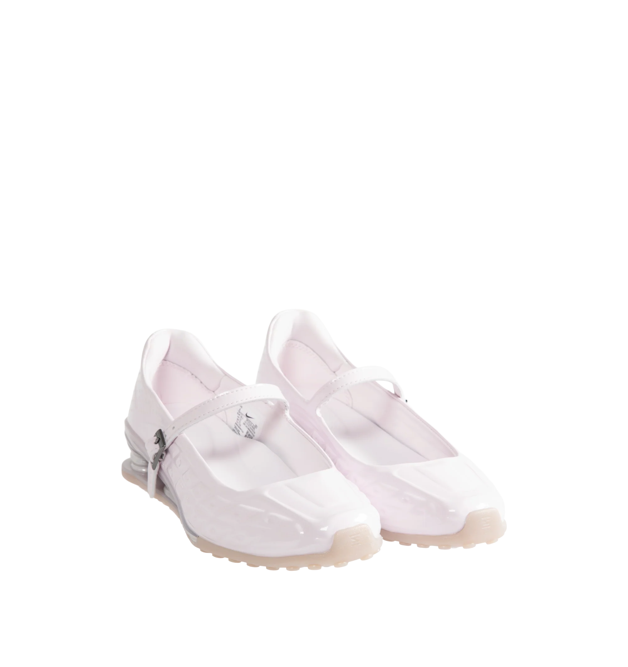 Image 2 of 5 - PINK - Nike Womens Shox Z Calistra Shoe is a ballet-inspired flat on top of sleek sneaker-inspired heel cushioning. Designed with an adjustable midfoot strap, Nike Shox Z cushioning pillars, signature Nike and Shox branding, and durable rubber outsole. Upper: Synthetic Leather; Cushioning: Nike Shox Z; Outsole: Rubber. Imported 