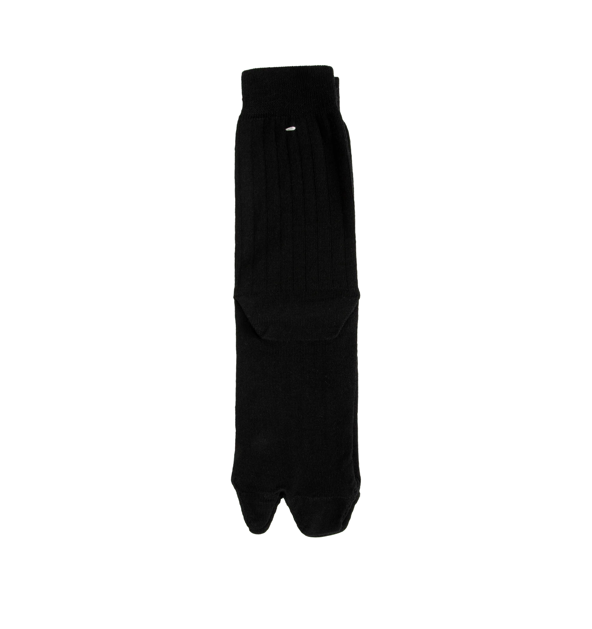 Image 1 of 2 - BLACK - Maison Margiela Tabi Socks are crafted from a wool-blend jersey and feature the Maison's iconic split-toe construction inspired by traditional Japanese tabi socks. Designed with ribbed cuffs, a mid-calf length silhouette, and the signature single white stitch at the back, these socks combine comfort with a distinctive archival design. Main Material: 78% Wool, 22% Polyamide. Made in Italy.