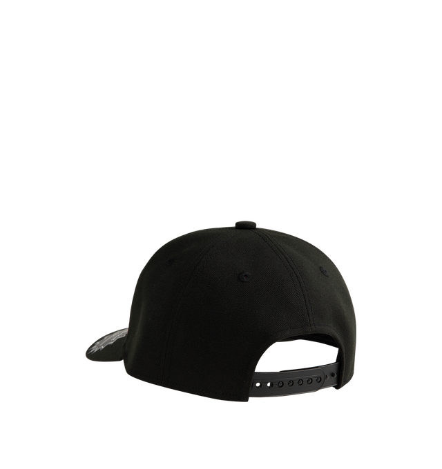 Image 2 of 2 - BLACK - SAINT MICHAEL Love All Cap featuring colorful embroidered logo on the front, "LOVE ALL SAINT" is embroidered on the front and an adjuster is attached to the back.