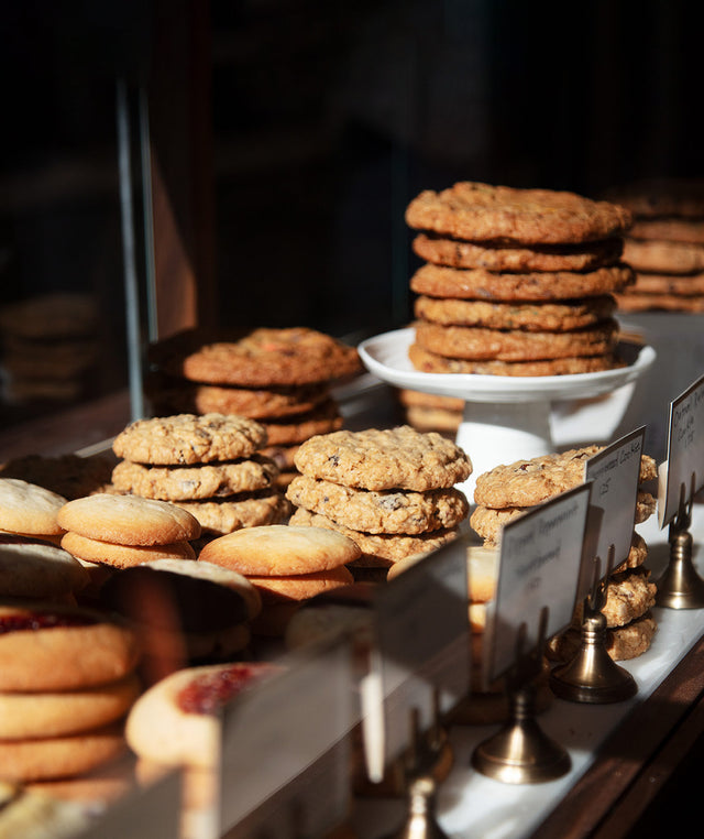 Youngs farm counter piled with cookies 