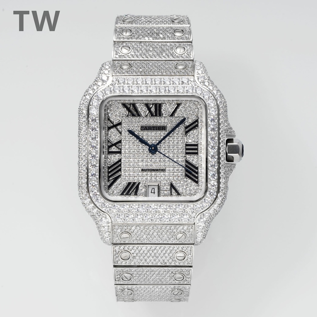 Cartier-Full-Diamonds-Santos-De-Cartier-Watch-with-Silver-Dial-40MM