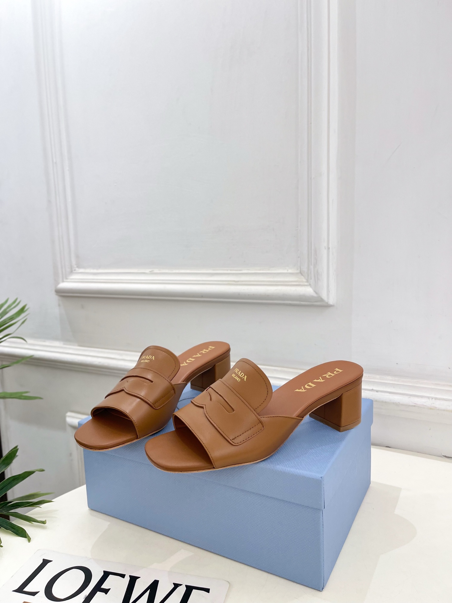 Prada-Brown-Leather-Heeled-Slides-Sandals-45MM-35To41