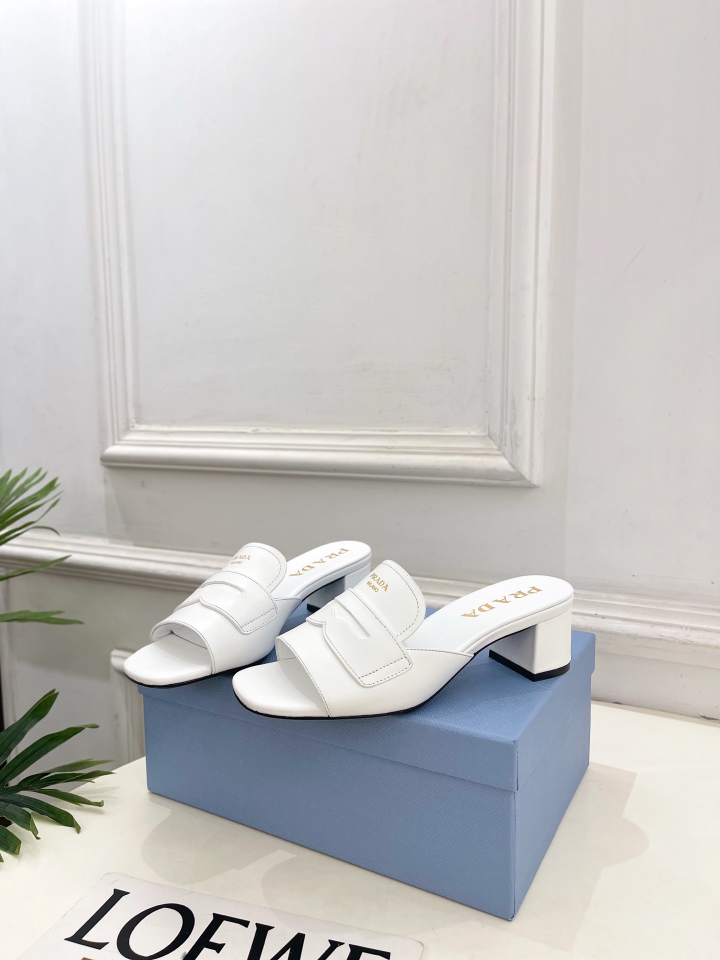 Prada-White-Leather-Heeled-Slides-Sandals-45MM-35To41